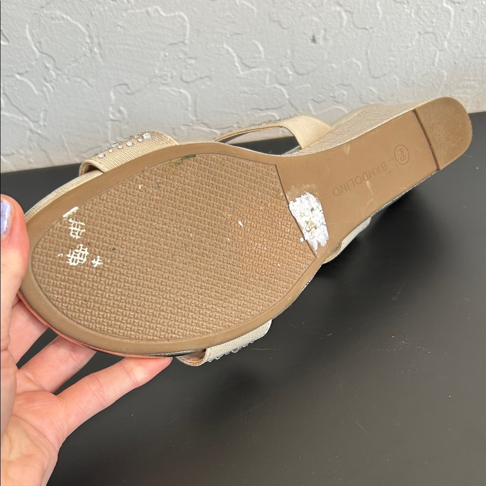 Women’s Bandolino Iluvit Rhinestone Crusted Mid Wedge Heel Sandal - Picture 7 of 8